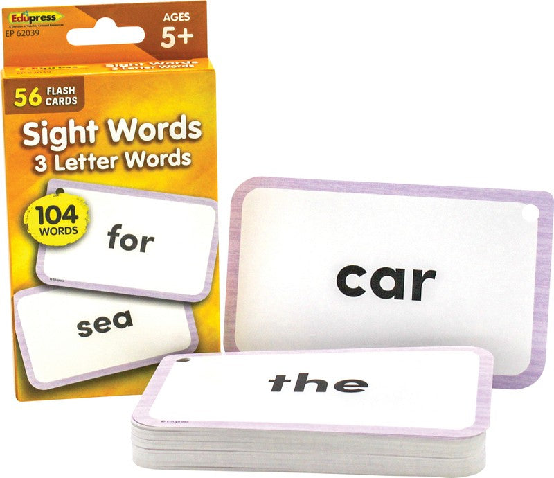 3 Letter Words Sight Words Flash Cards