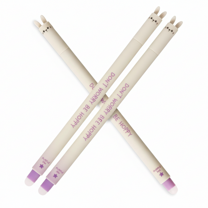 Pencil with a pink eraser and text 'Don't Worry, Be Hoppy' on a white background