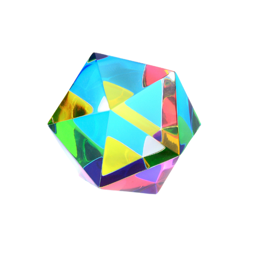 A multicolored geometric-shaped kaleidoscope toy rotating, displaying a spectrum of colors.