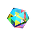 A multicolored geometric-shaped kaleidoscope toy rotating, displaying a spectrum of colors.