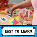 Children playing piles educational cards on a table, with text 'Easy to Learn' at the bottom.