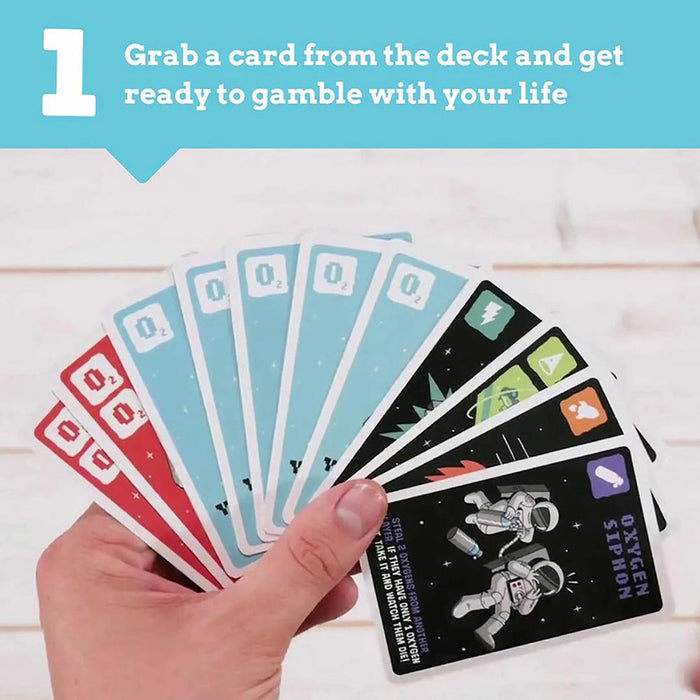 Hand holding a deck of cards with text encouraging gambling with life.