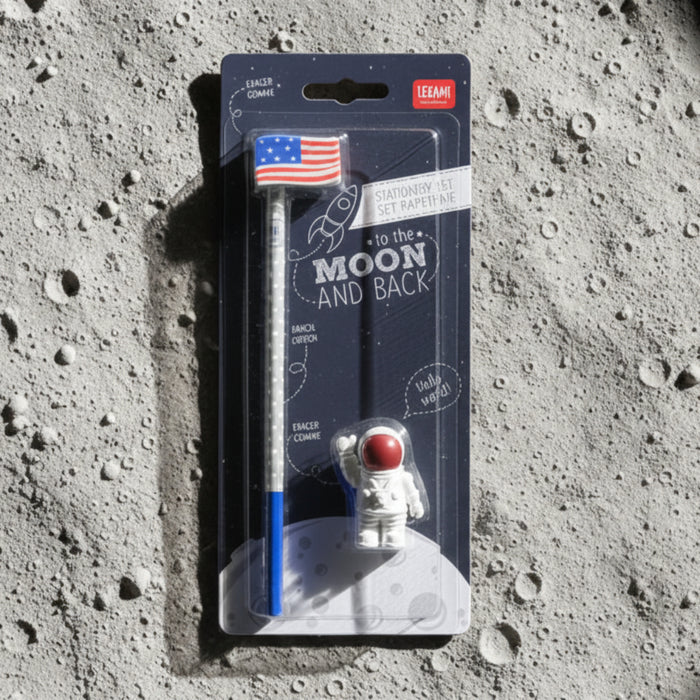 Pens with astronaut and American flag design in packaging