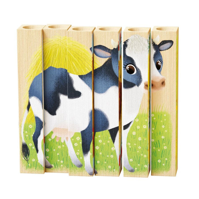 wooden bar four puzzle farm animal cow
