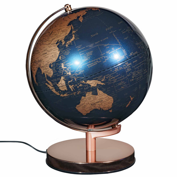 Rose Gold / Navy Illuminated LED World Globe 25cm