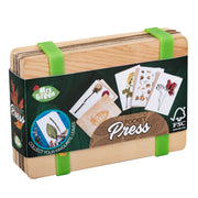  a set of pressed flower cards The cards have white paper inserts with pressed flowers on brown kraft backing, and one wooden board has a green ribbon handle and the words 'Mrs Green' printed on it.