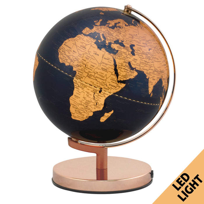 Rose Gold / Navy Illuminated LED World Globe 25cm