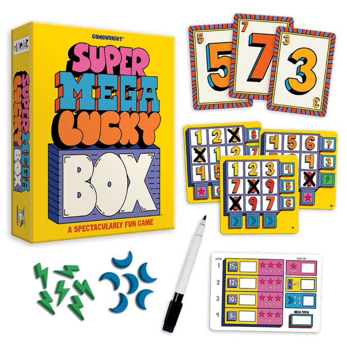 super mega lucky box front packaging and contents 
